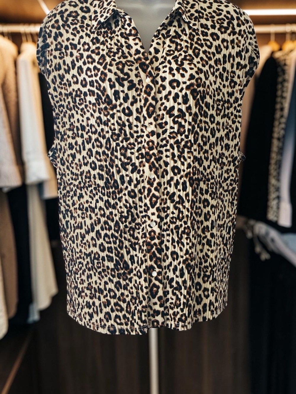 Adrianna Papell Leopard Print Button-Down Blouse in Black and Brown